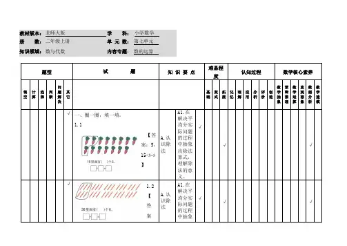 小学数学二年级上册第七单元《分香蕉》应用作业
