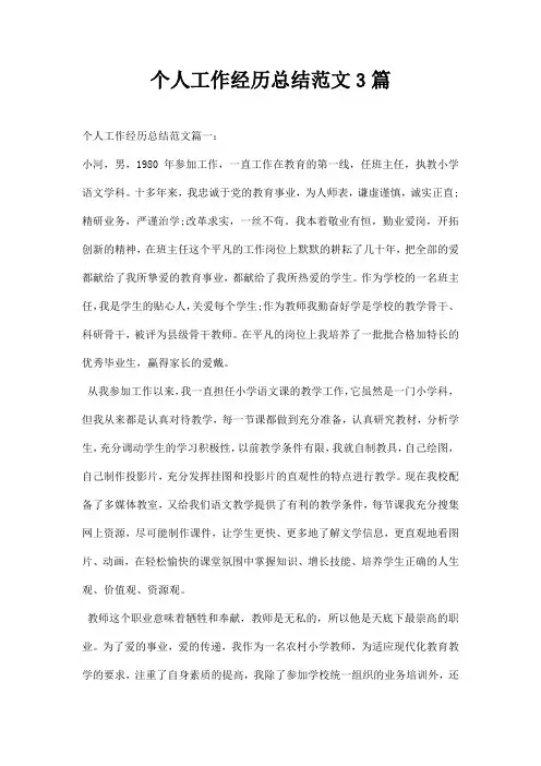 个人工作经历总结范文三篇