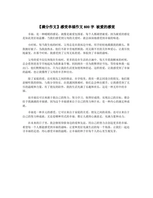 【满分作文】感受幸福作文600字 被爱的感觉