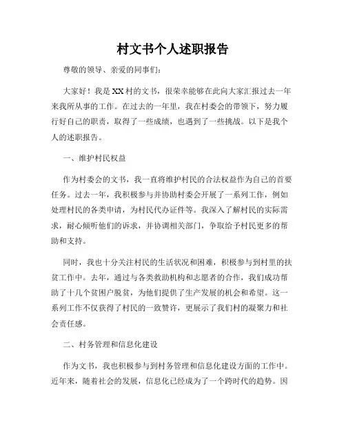 村文书个人述职报告
