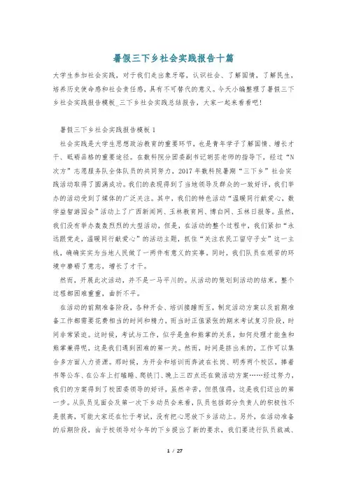 暑假三下乡社会实践报告十篇