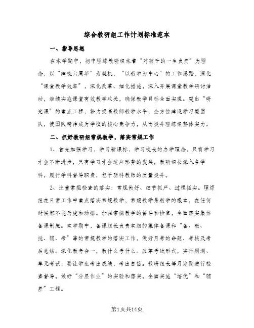 综合教研组工作计划标准范本（五篇）