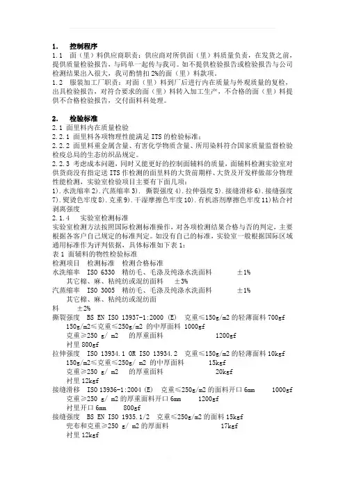 面料验收标准