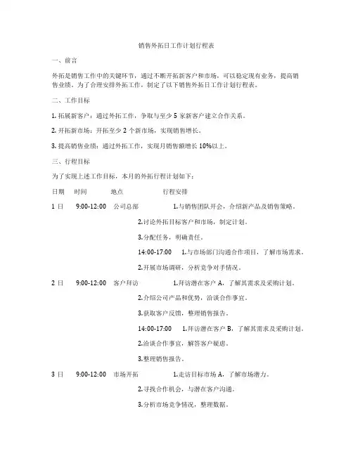 销售外拓日工作计划行程表