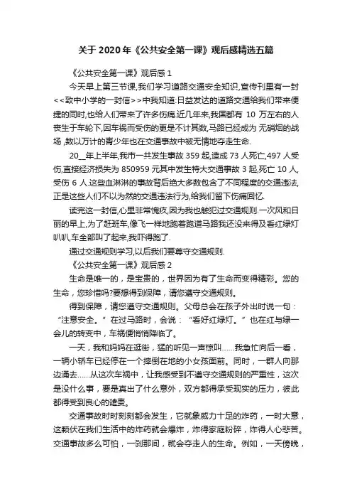 关于2020年《公共安全第一课》观后感精选五篇
