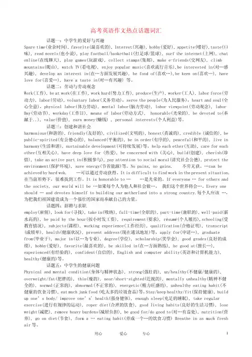 高考英语作文热点话题词汇及句型素材