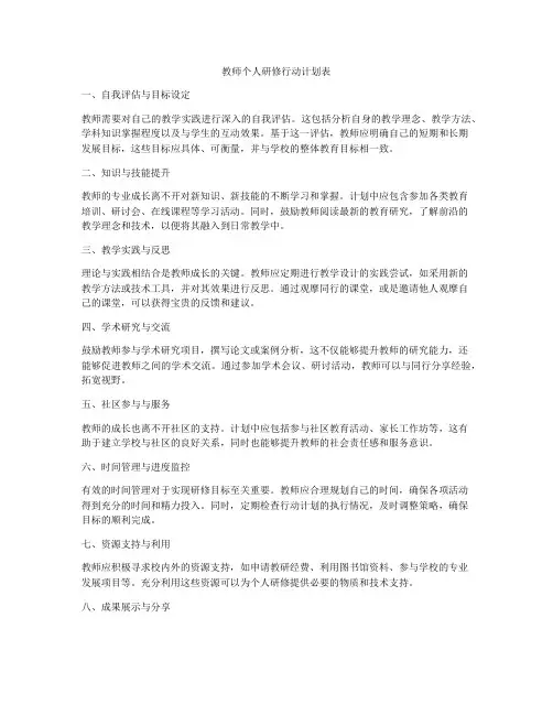 教师个人研修行动计划表