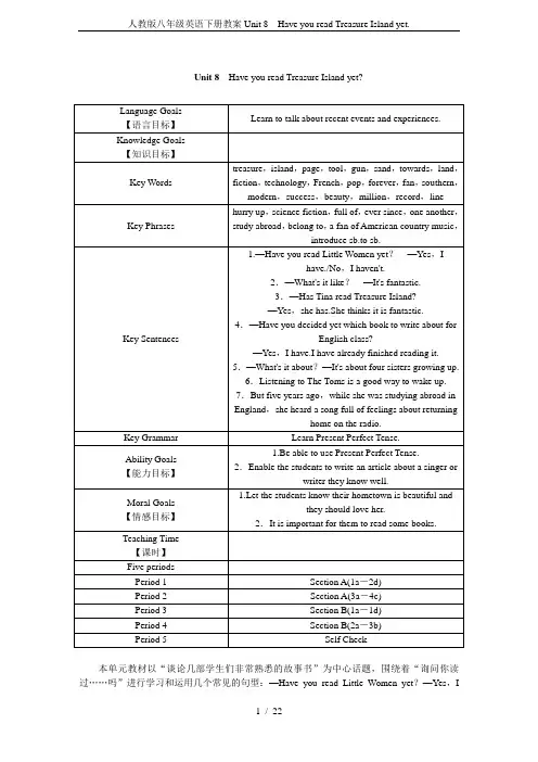 (完整版)人教版八年级英语下册教案Unit8HaveyoureadTreasureIslandy