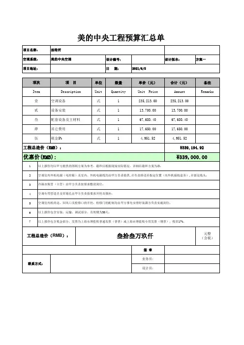 中央空调多联机工程清单报价模板
