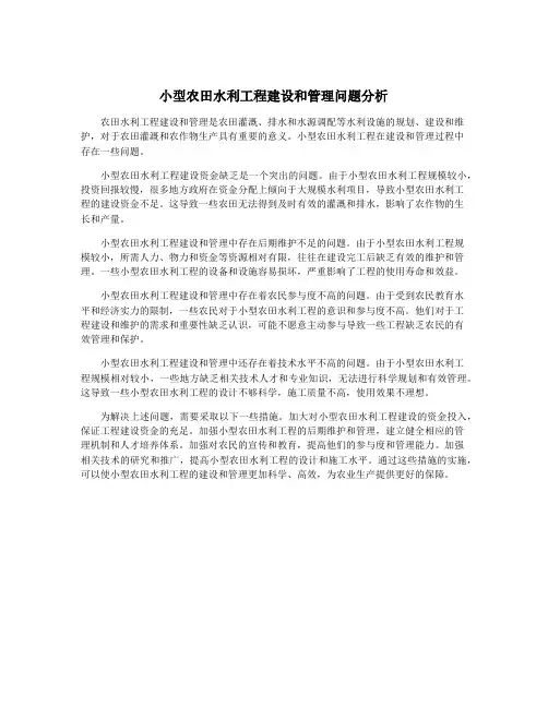小型农田水利工程建设和管理问题分析