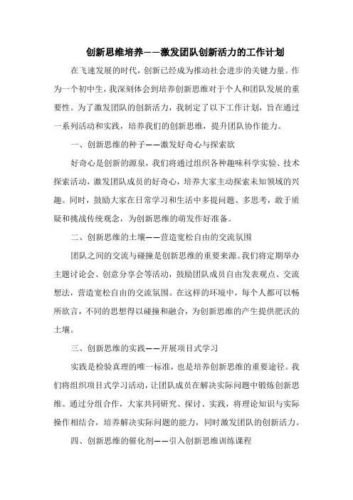 创新思维培养——激发团队创新活力的工作计划