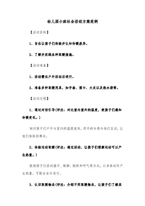 幼儿园小班社会活动方案范例（六篇）