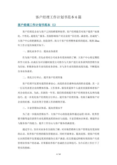 客户经理工作计划书范本6篇