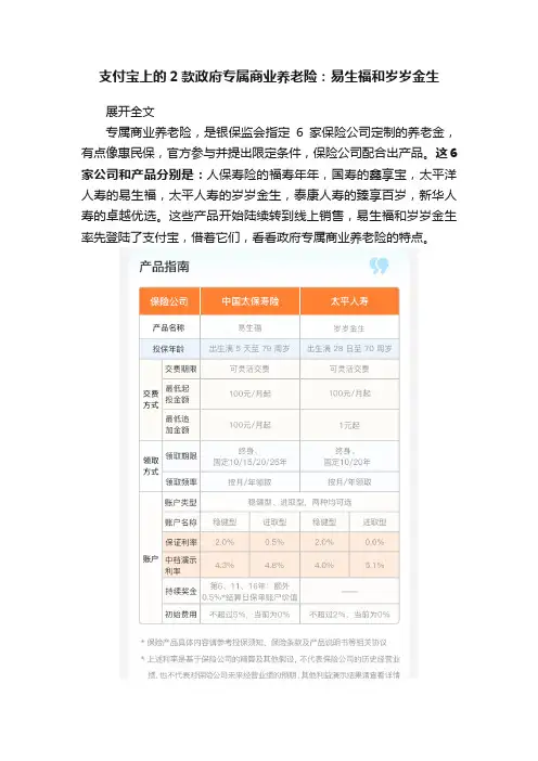 支付宝上的2款政府专属商业养老险：易生福和岁岁金生
