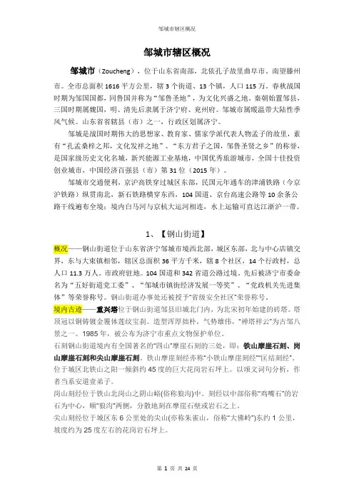 山东省邹城市辖区概况