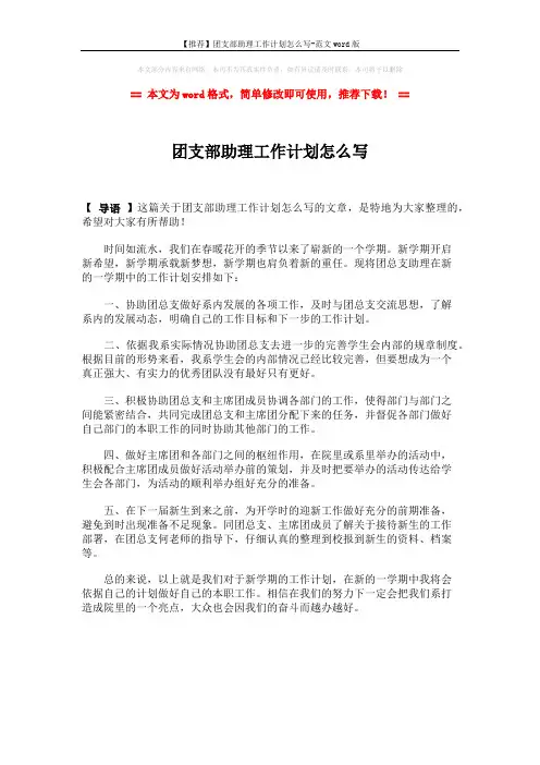 【推荐】团支部助理工作计划怎么写-范文word版 (1页)