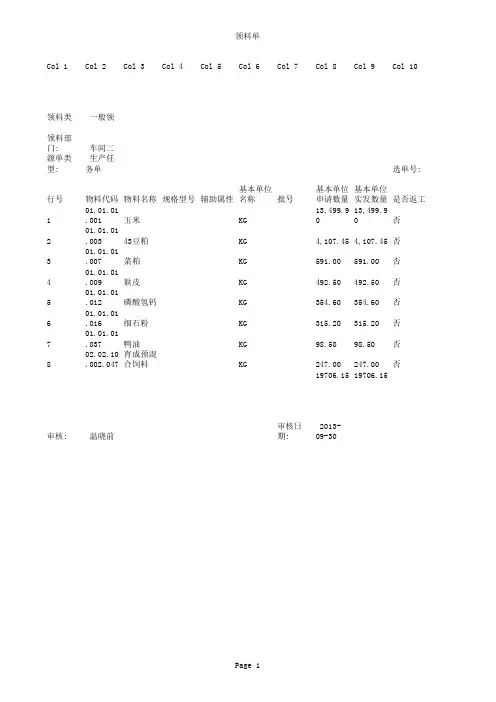 生产领料单
