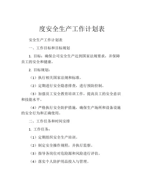 度安全生产工作计划表