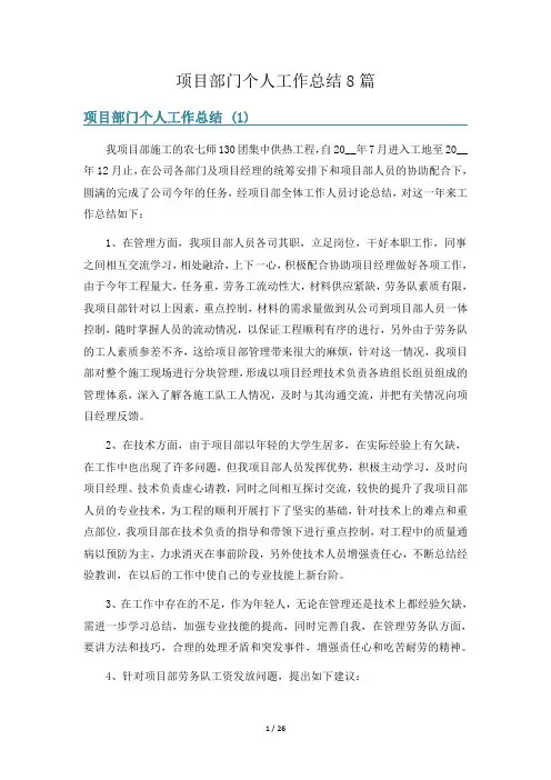 项目部门个人工作总结8篇