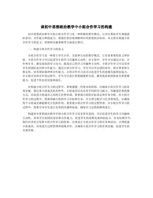 谈初中思想政治教学中小组合作学习的构建