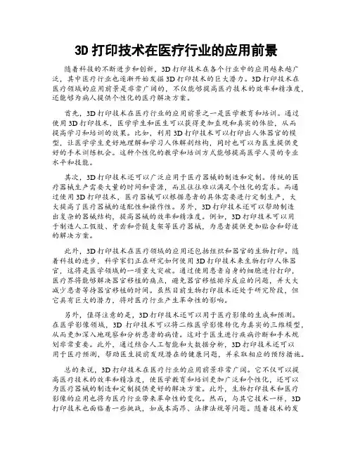 3D打印技术在医疗行业的应用前景