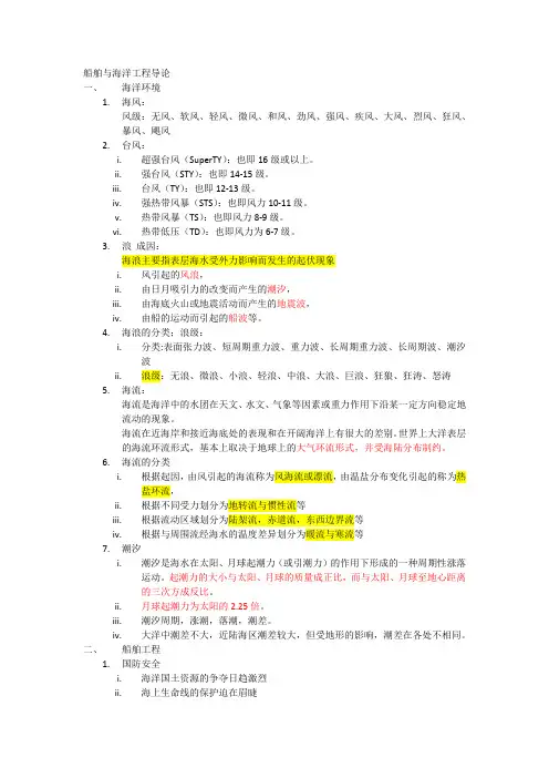 上海交通大学 船舶与海洋工程导论复习