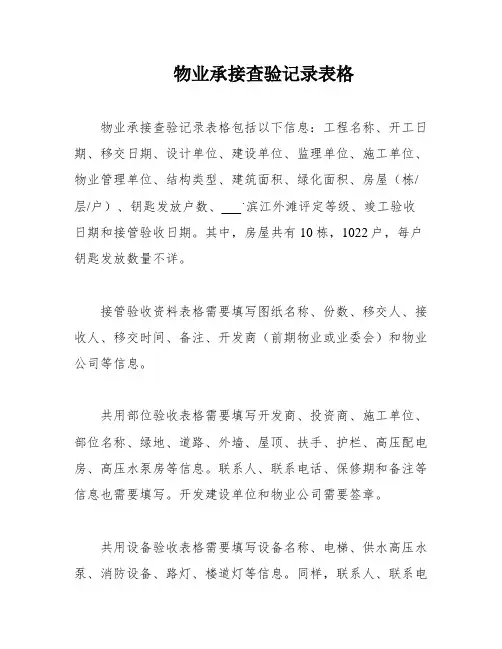 物业承接查验记录表格