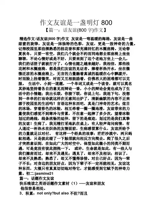 友谊作文之作文友谊是一盏明灯800