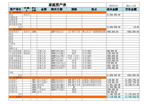 家庭资产负债表模板 - 副本