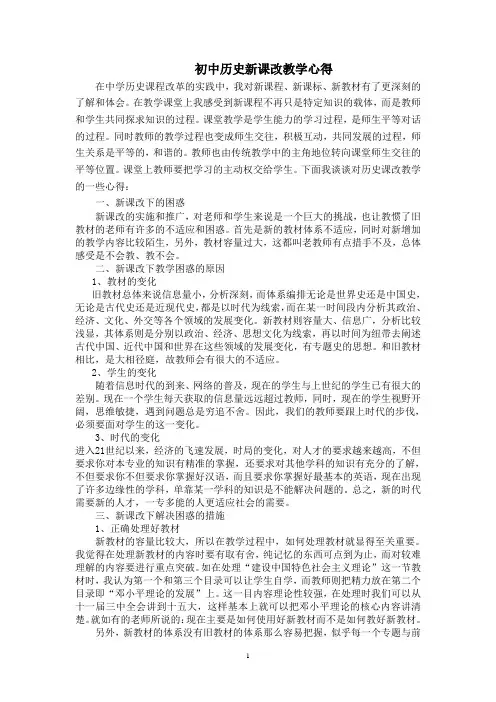 初中历史新课改教学心得