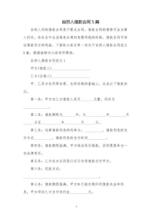 自然人借款合同5篇