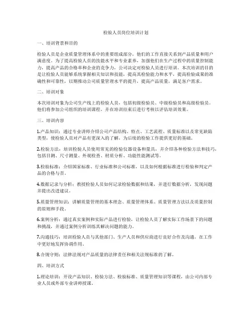 检验人员岗位培训计划