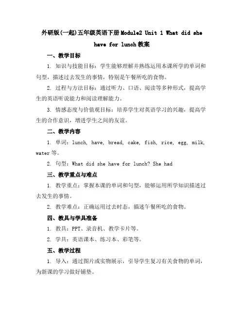 外研版(一起)五年级英语下册Module2Unit1Whatdidshehaveforlunch