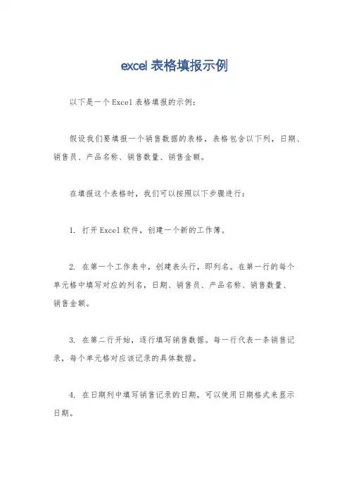 excel表格填报示例