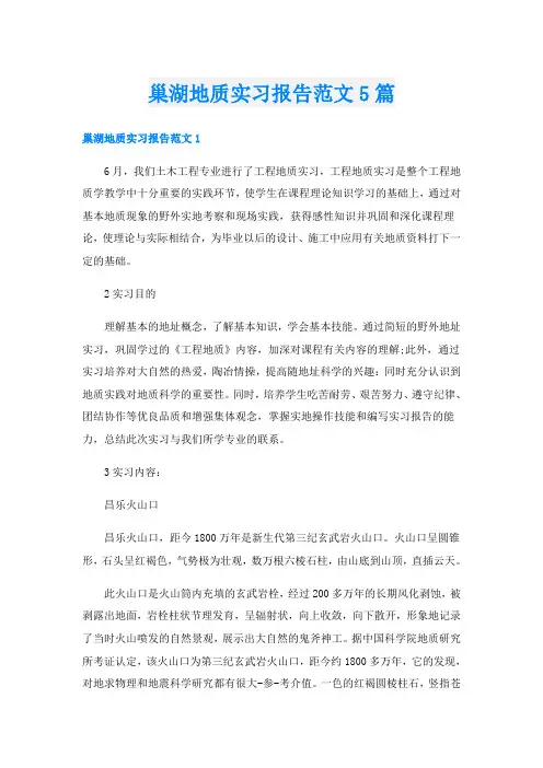 巢湖地质实习报告范文5篇