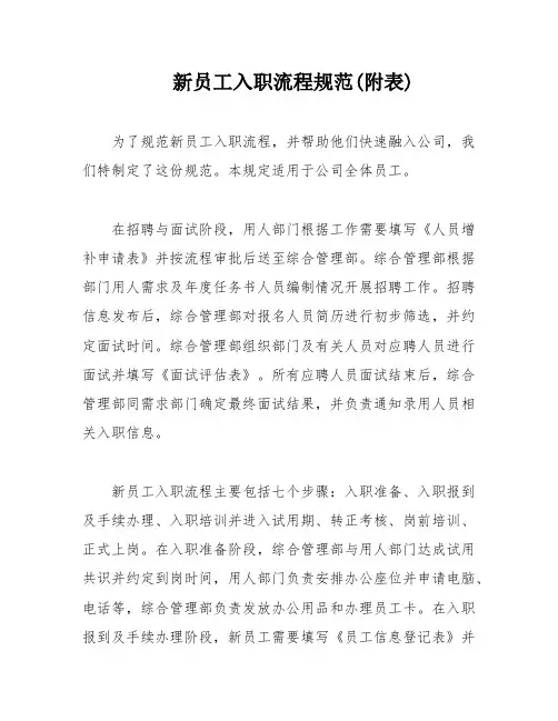 新员工入职流程规范(附表)