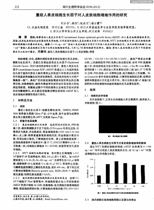重组人表皮细胞生长因子对人皮肤细胞增殖作用的研究