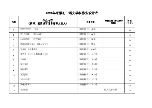2024年寒假作业初一语文