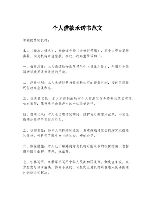 个人借款承诺书范文