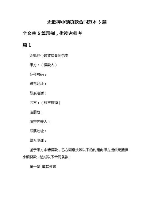 无抵押小额贷款合同范本5篇