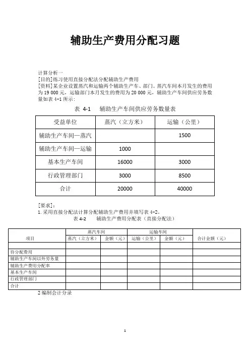 会计执业资格考试考前压轴题辅助生产费用分配习题