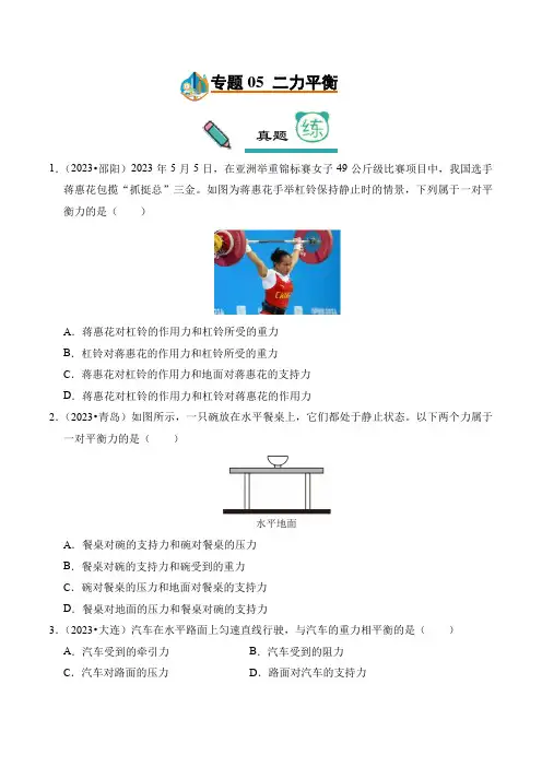 2023-2024学年八年级下册物理人教版专题05 二力平衡(中考真题+模拟)练习