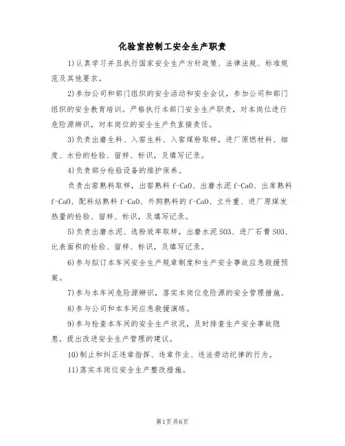 化验室控制工安全生产职责（5篇）
