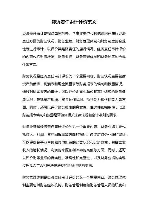 经济责任审计评价范文