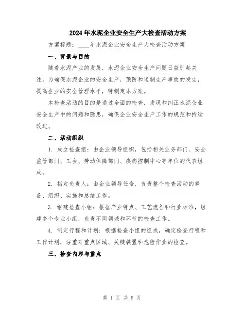 2024年水泥企业安全生产大检查活动方案