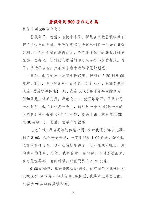 暑假计划500字作文6篇
