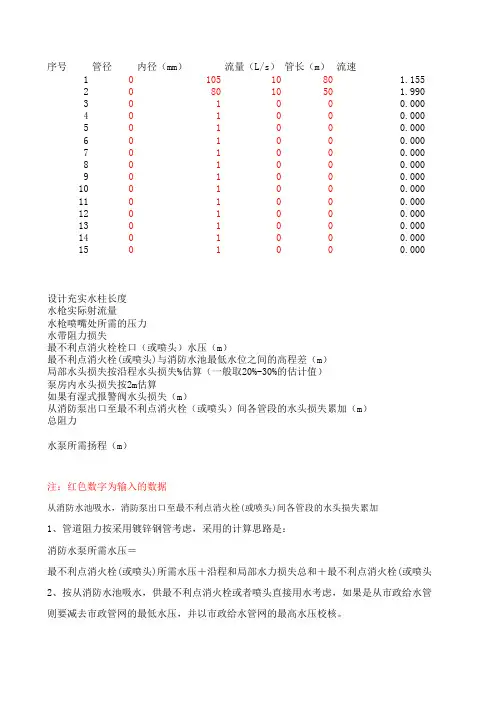 消防水泵扬程计算