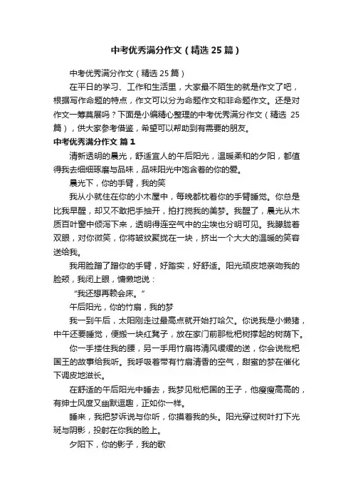 中考优秀满分作文（精选25篇）
