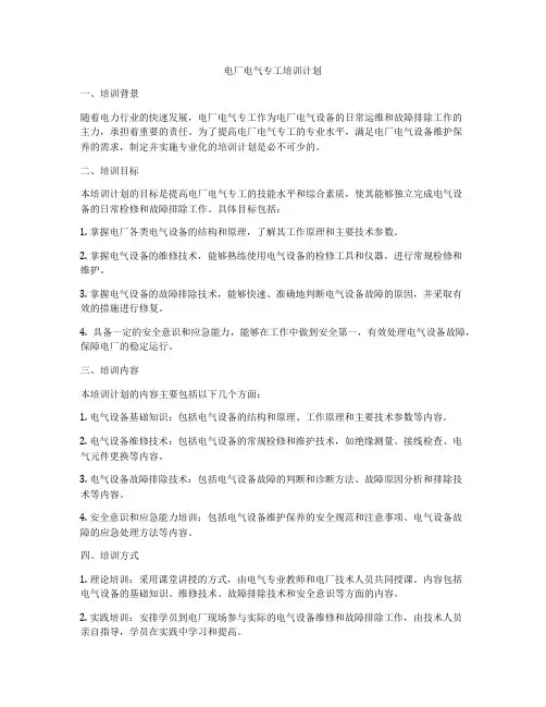 电厂电气专工培训计划
