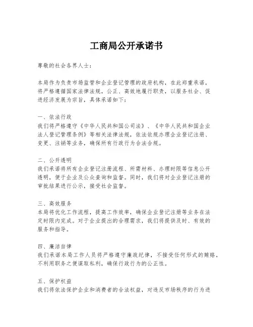 工商局公开承诺书